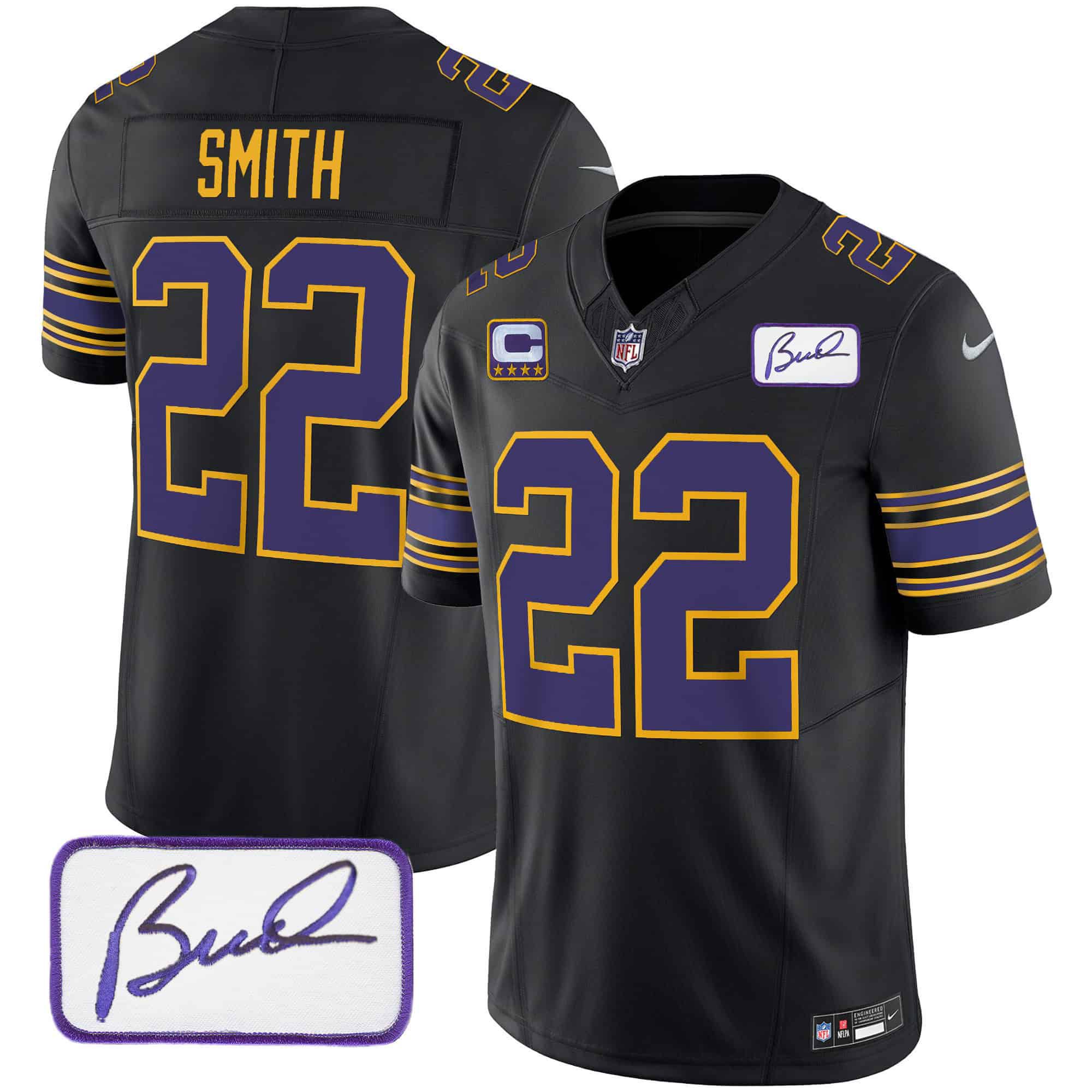 Men Minnesota Vikings #22 Smith Black 2024 Nike Bud Grant Patch Classic Limited NFL Jersey->indianapolis colts->NFL Jersey